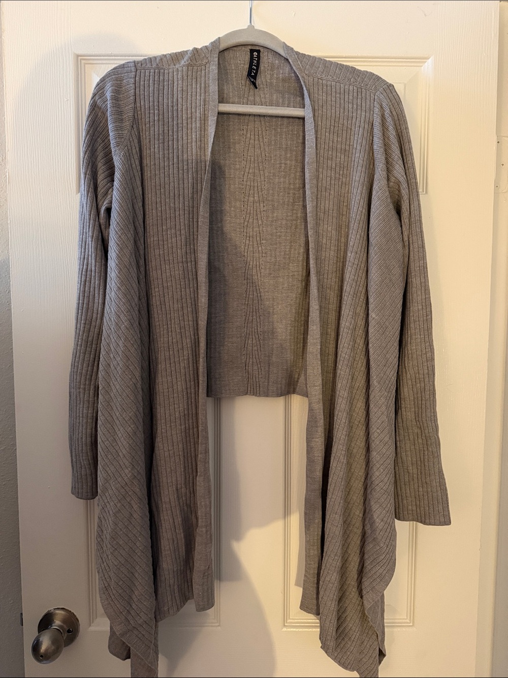 Athleta Light Gray Open-Front Ribbed Cardigan